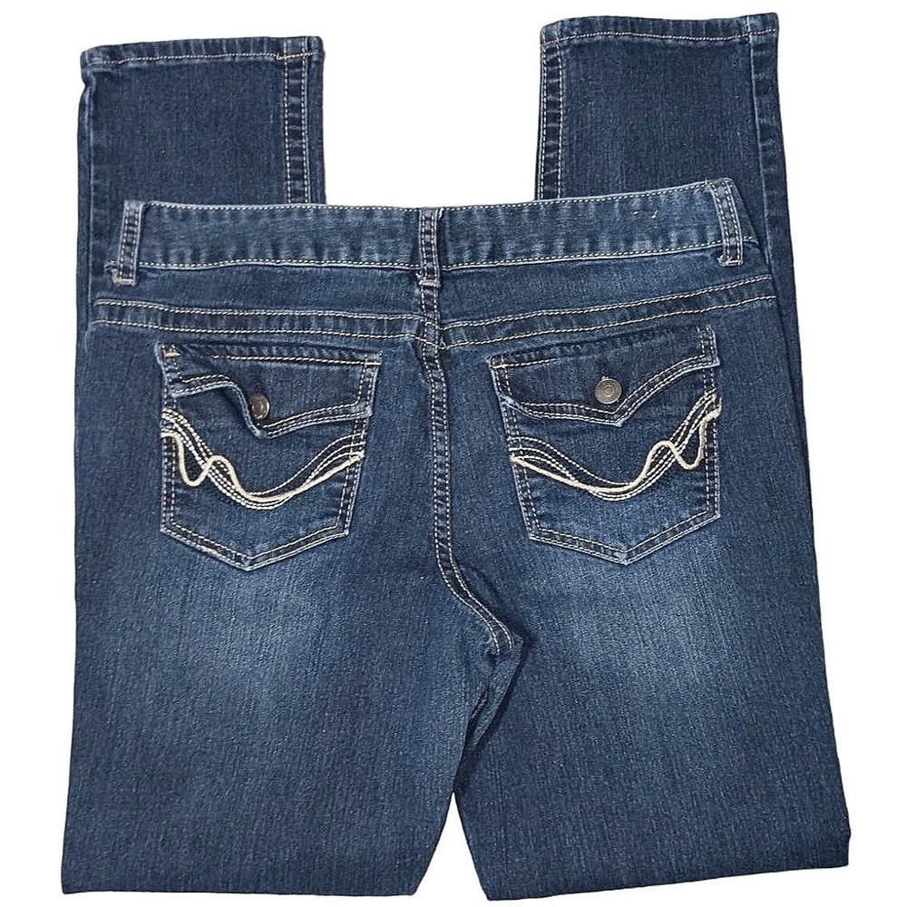 Y2K rue21 Mid Rise Skinny Jeans Women 11/12 Long Blue Dark Wash Flap Pocket